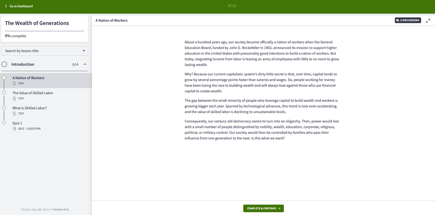 The Wealth of Generations (Online Course Pre-Sale)